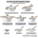 COUNTRY KITCHEN NON-STICK CAST ALUMINUM COOKWARE SET CREAM, 13 Pcs - CREAM - Like New