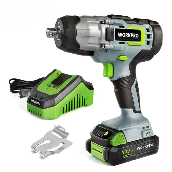 WORKPRO 20V CORDLESS IMPACT WRENCH 2.0AH BATTERY, BELT CLIP FOR CARRYING GRAY - Like New