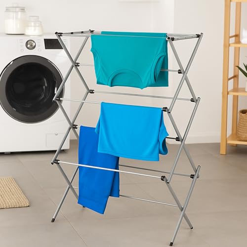 HONEY-CAN-DO COLLAPSIBLE LAUNDRY & TOWEL RACK, STURDY, STEEL - WHITE/ SILVER - Brand New