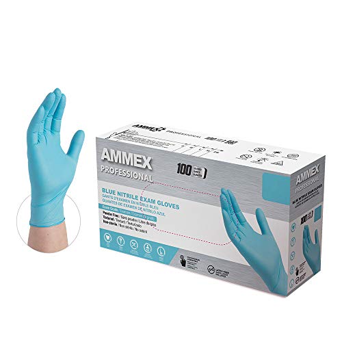 AMMEX POWDER FREE NITRILE EXAM GLOVES LATEX FREE LARGE 100 COUNT - BLUE - Brand New