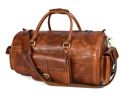 AARON LEATHER GOODS DUFFLE BAG MEN 35L OVERNIGHT WEEKENDER GARMENT - TAWNY - Like New