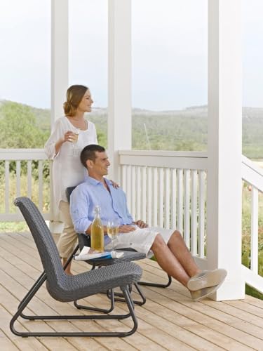 KETER 17197637 RIO 2 SEATER RATTAN OUTDOOR PATIO GARDEN FURNITURE SET - GRAPHITE - Like New