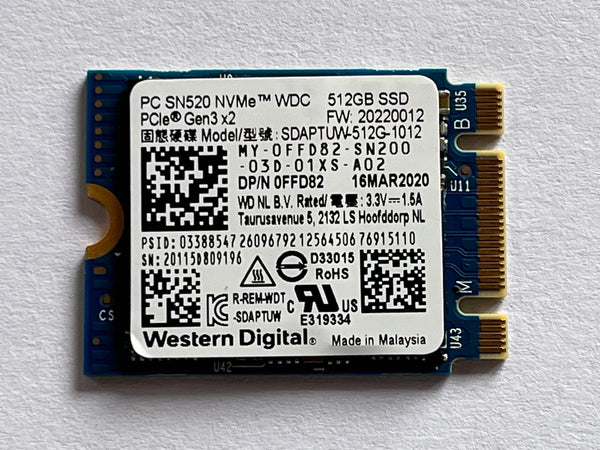 WESTERN DIGITAL SN520 512GB NVME PCIE GEN3X2 M.2 2230 - BLUE - Like New