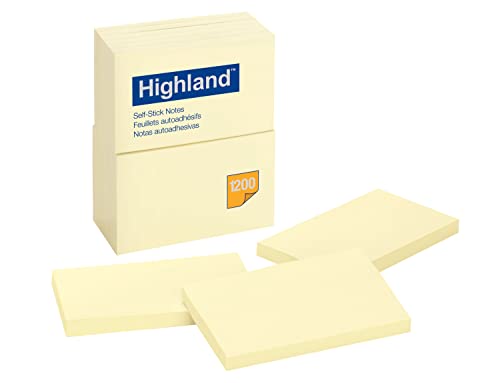 HIGHLAND STICKY NOTES 3X5 INCHES YELLOW 12 PACK 6609 - YELLOW - Brand New