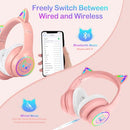 LOBKIN BLUETOOTH 5.4 KIDS HEADPHONES - LED CASE EARS FOLDABLE S16 - PINK - Like New