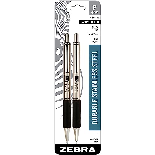 Zebra Pen F-402 Stainless Steel Retractable Ballpoint Ink Pens 2-Pack - BLACK - Brand New