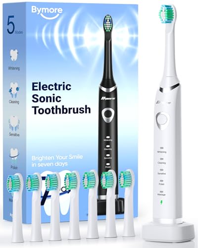 BYMORE Electric Toothbrush for Adults Travel Sonic Toothbrush 8 Replacement Like New