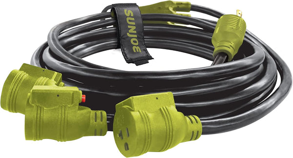Sun Joe SJG-EXT2510-3WAY Generator Series 3 Outlet Power Cord 25Foot,Green/Black Like New
