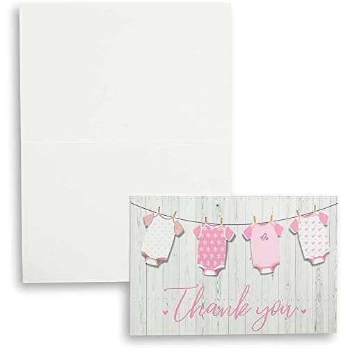 60 Pack Baby Shower Thank You Cards with Pink Envelopes for Girl - Like New
