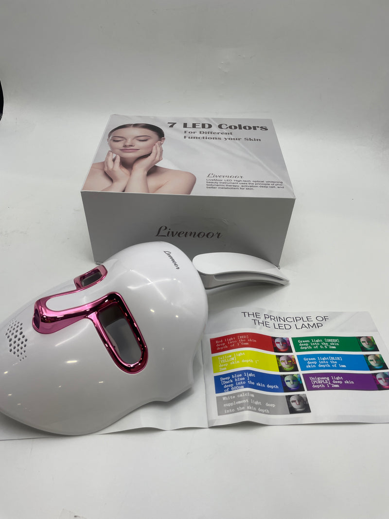 LIVEMOOR 7 LED HIGH-TECH OPTICAL WHITENING ANTI-AGING LIGHT THERAPY - WHITE/PINK - Like New