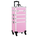 Yaheetech 4-in-1 Rolling Makeup Train Case Aluminum Cosmetic Trolley Pink - Brand New