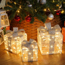 SANHSEHOME SET OF 3 LIGHTED GIFT BOXES, 140 LED LIGHT UP PRESENT, WHITE/SILVER - Like New