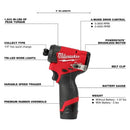 MILWAUKEE ELECTRIC M12 FUEL. 1/4 HEX IMPACT DRIVER KIT 3453-22 - RED/BLACK - Like New