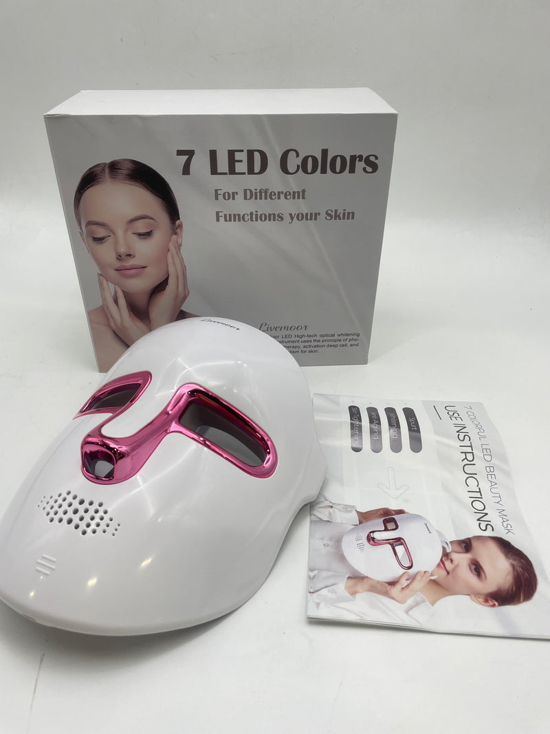 LIVEMOOR 7 LED HIGH-TECH OPTICAL WHITENING ANTI-AGING LIGHT THERAPY - WHITE/PINK - Like New