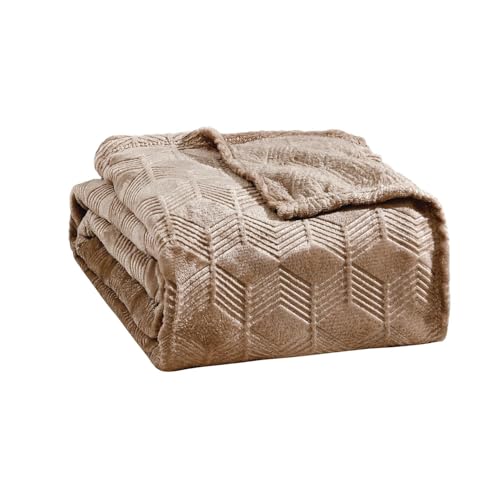 96672 ARMANI AMRANI BED COVER EMBOSSED BLANKET QUEEN SIZE - TAUPE - Brand New