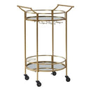 Linon Round Metal and Mirror Bar Cart B01IUKNBX4 - Gold - Brand New