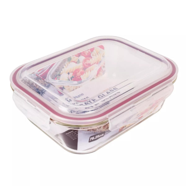 LEXIHOME LEXI HOME RECTANGULAR CONTAINER RED LID OVEN-SAFE GLASS 76.25 - CLEAR - Like New
