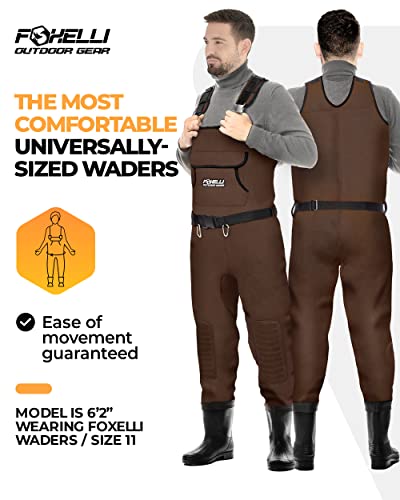 FOXELLI CHEST WADERS WATERPROOF 4MM NEOPRENE MEN SIZE 8 BROWN - Like New