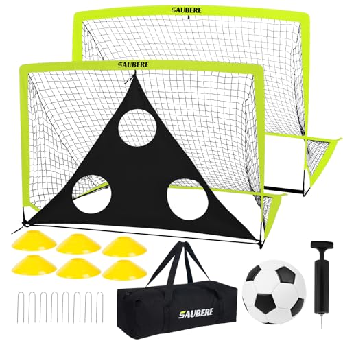 SAUBERE 6X4 FT KIDS SOCCER GOALS BACKYARD SET OF 2 PORTABLE OPTIC GREEN - Like New