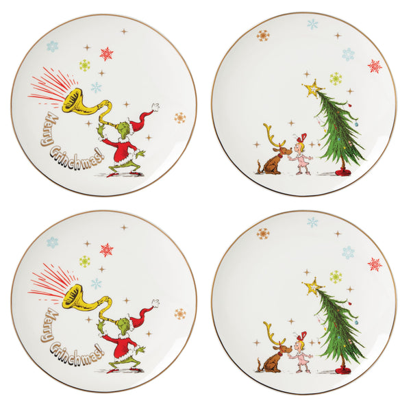 LENOX 894166 MERRY GRINCHMAS 4-PIECE ASSORTED ACCENT PLATE - GREEN - Like New