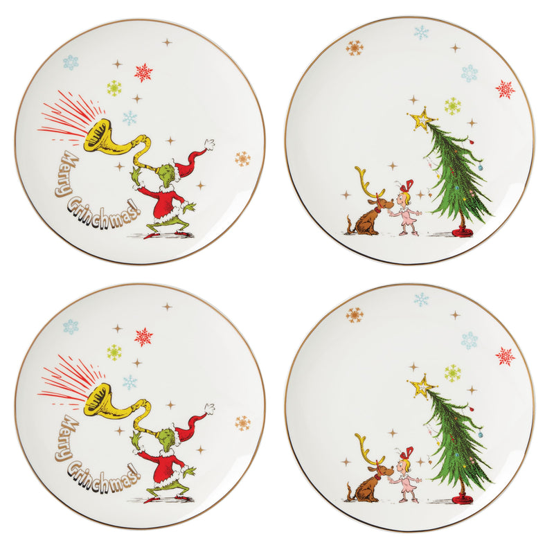 LENOX 894166 MERRY GRINCHMAS 4-PIECE ASSORTED ACCENT PLATE - GREEN - Like New