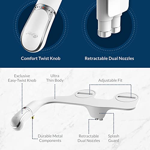 BIO BIDET SLIMTWIST BIDET ATTACHMENT, NON ELECTRIC, RETRACTABLE DUAL - WHITE - Like New