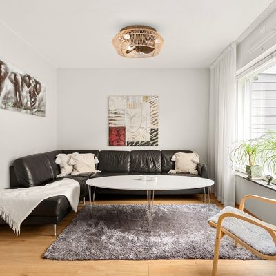 PARROT UNCLE 13.5IN INDOOR ANTIQUE BRUSHED GOLD CAGE FLUSH MOUNT CEILING FAN - Like New