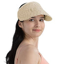 SUN CUBE WOMEN SUN VISOR HAT STRAW BEACH HAT WIDE BRIM UV BEIGE - ONE SIZE - Like New