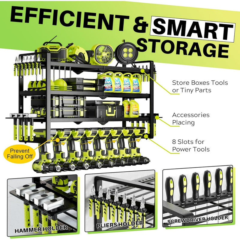 LARGE POWER TOOL ORGANIZER WALL MOUNT HEAVY DUTY 8 DRILL HOLDER - BLACK - Like New