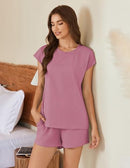 Ekouaer Cotton Pajamas for Women Set 2 Piece Cap Sleeve Pjs Shorts - Old Rose - Like New