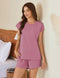 Ekouaer Cotton Pajamas for Women Set 2 Piece Cap Sleeve Pjs Shorts - Old Rose - Like New
