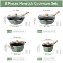 REALCOOL POTS PANS SET NON STICK 8 PIECES OCTAGON COOKWARE RCKCS01 - GREEN - Like New