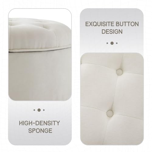 IMMULIZE 30" Round Storage Ottoman, Button Circle Lid, Large Footrest - Cream - Like New