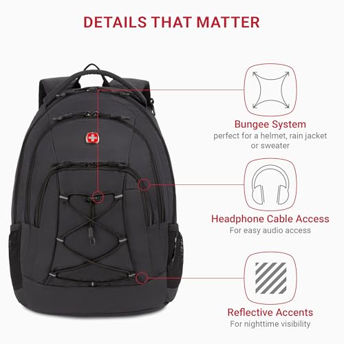 SwissGear 1186 Bungee Backpack, Grey (Laptop Version), 17.75 inch - Brand New