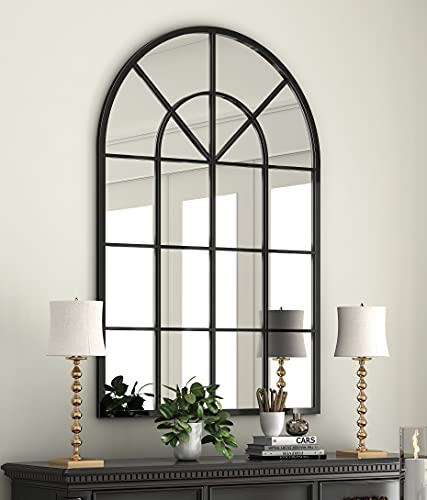 NXHOME ARCHED WINDOW FINISHED METAL MIRROR 32×45" WINDOWPANE DECORATION - BLACK - Like New
