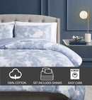 Vince Camuto Organic Floral 100% Cotton 3 Piece Full/Queen Duvet Set - Blue - Like New