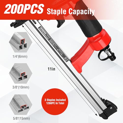 WORKPRO PNEUMATIC 20GA OIL-FREE STAPLE GUN T50 UPHOLSTERY STAPLER - RED/BLACK - Like New