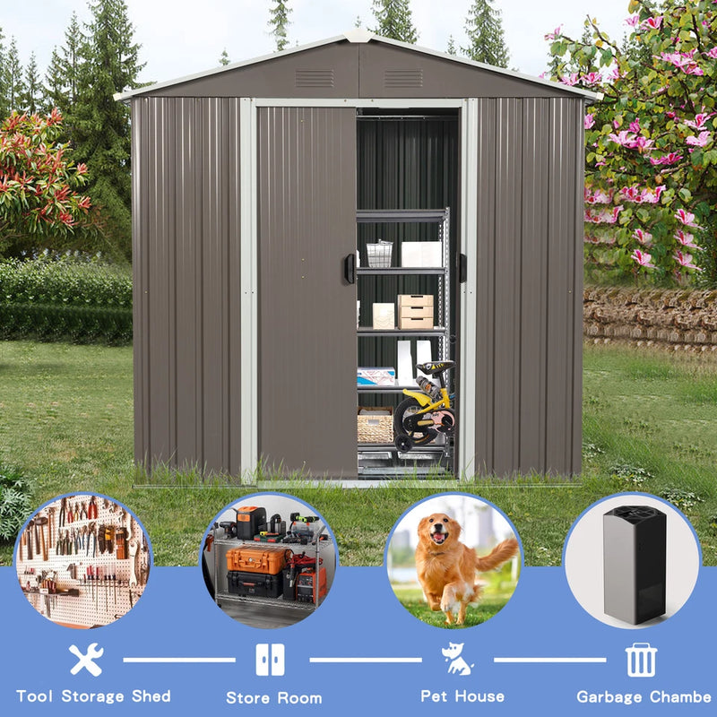 GENERIC 8FT X 4FT OUTDOOR METAL STORAGE SHED WITH METAL FOUNDATION - GRAY - Like New