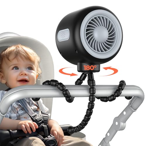 KOONIE OSCILLATING STROLLER FAN FLEXIBLE TRIPOD USB BATTERY OPERATED - BLACK - Like New