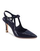 COUTGO WOMEN HIGH HEELS POINTED TOE ANKLE STRAP PUMPS - SIZE 8.5 - NAVY - Brand New