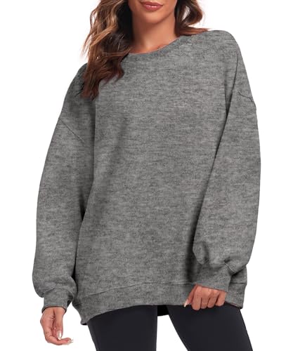 Fkeep Oversized Sweatshirt Women Crew Neck Fleece Casual Long Sleeve Dark Grey - Brand New