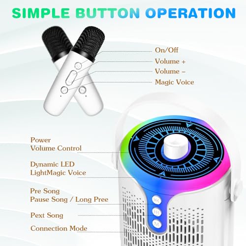 DFTRT KARAOKE MACHINE, PORTABLE KARAOKE SPEAKER ADULTS KIDS - WHITE - Like New