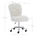 LINON CORA FAUX FLOKATI ARMLESS OFFICE CHAIR, WHITE - WHITE FAUX FUR - Like New