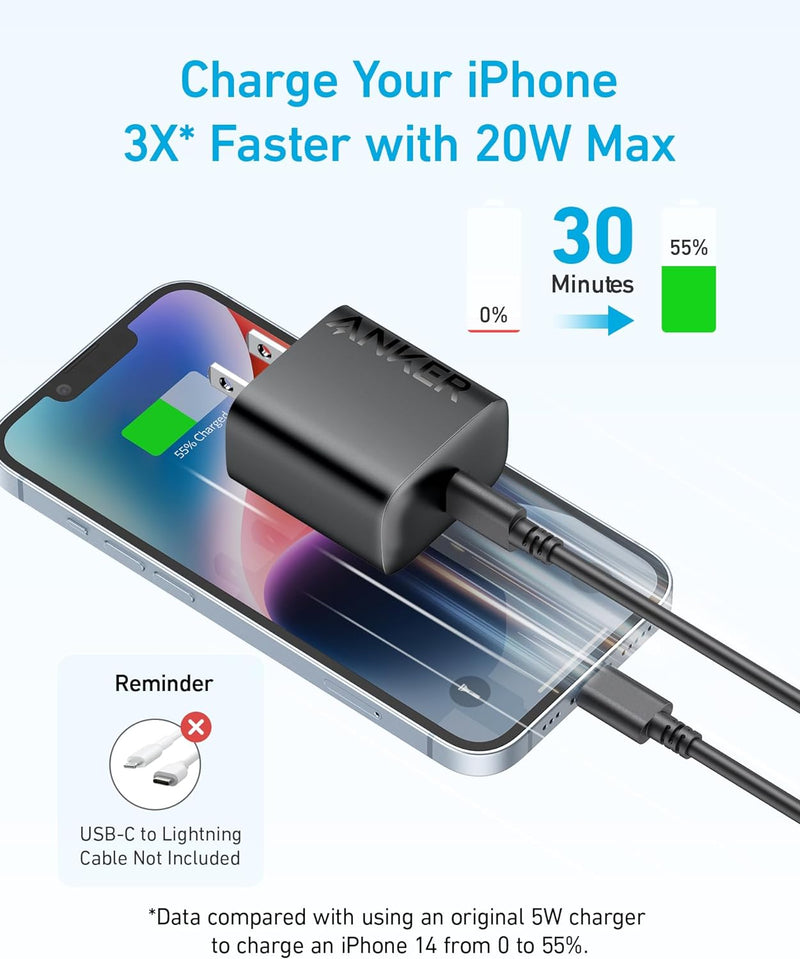 Anker A2347 20W USB C Charger, Fast Wall, iPhone and more, with Cable - Black Like New