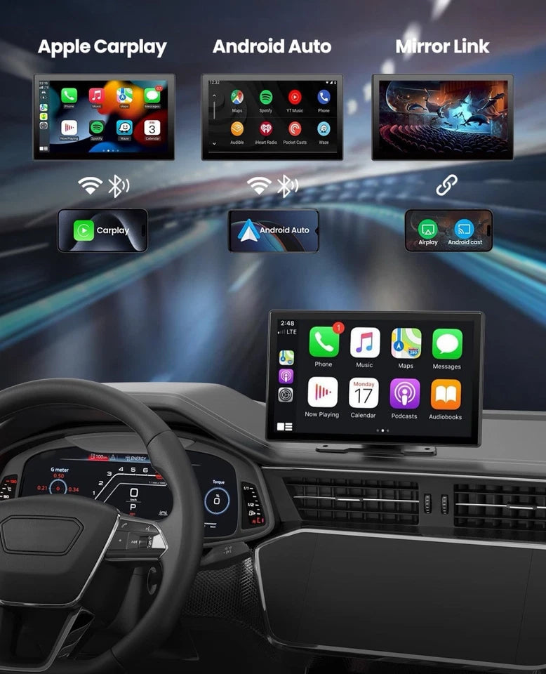 UNBRANDED PORTABLE APPLE CARPLAY 9" SCREEN CAR STEREO WITH 4K DASH CAM/REAR CAM - Like New