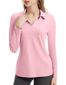 FKEEP WOMEN'S TENNIS GOLF SHIRT LONG SLEEVED V-NECK ATHLETIC - LIGHT PINK - S - Brand New