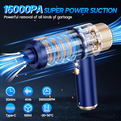 JONYJ 16000PA PORTABLE CORDLESS VACUUM 2 IN 1 AIR DUSTER LT-135 - BLUE - Like New