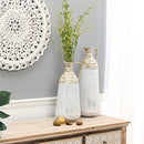 LuxenHöme Distressed Off White Brown Rustic Metal Vases Set of 2 B0BFKH4KFP - Brand New