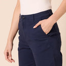 AMAZON ESSENTIALS WOMEN'S HIGH-RISE WIDE LEG KHAKI PANT SIZE: 8 COLOR: NAVY - Like New