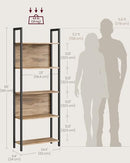 VASAGLE 5-Tier Bookshelf, Book Shelf, Industrial Bookcase, Steel, Brown/Black - Like New